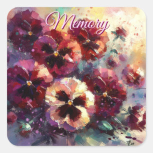 Impressionistic Maroon Pansies Floral Painting Square Sticker