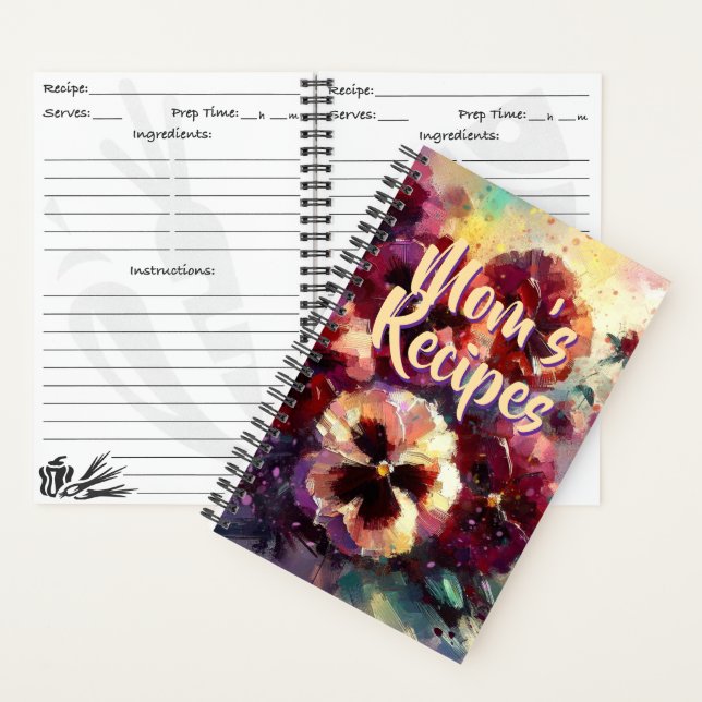Impressionistic Maroon Pansies Personalized Recipe Notebook (Inside)