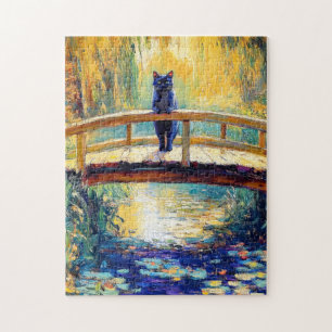 Impressionistic Oil Painting of Black Cat pond Jigsaw Puzzle