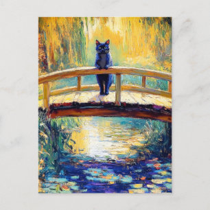 Impressionistic Oil Painting of Black Cat pond Postcard