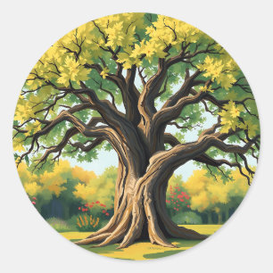 Impressionistic Old Oak Tree Art Classic Round Sticker