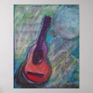 Impressionistic painting of guitar poster