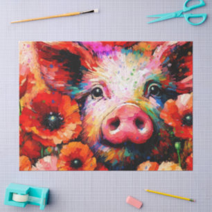 Impressionistic Pig Poppy Flowers Decoupage Tissue Paper