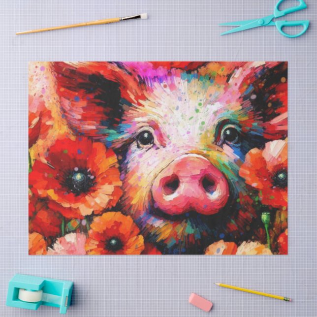 Impressionistic Pig Poppy Flowers Decoupage Tissue Paper (Craft)