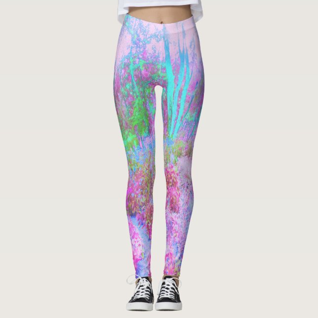 Impressionistic Pink and Turquoise Abstract Garden Leggings (Front)