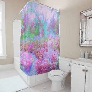 Impressionistic Pink and Turquoise Abstract Garden Shower Curtain