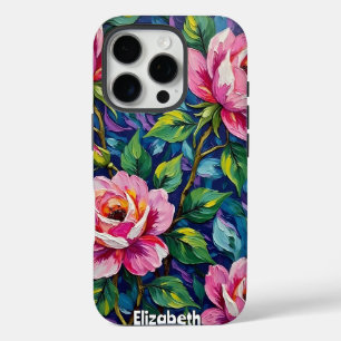  Impressionistic Pink Roses with Colourful Foliage iPhone 16 Pro Case