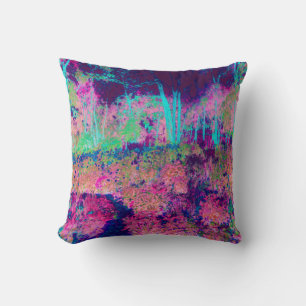 Impressionistic Purple and Hot Pink Landscape Cushion