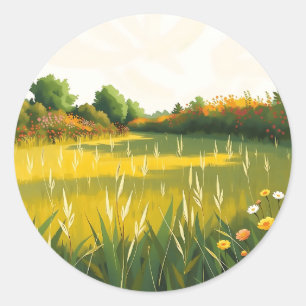 Impressionistic Quiet Meadow Classic Round Sticker