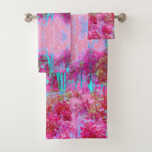 Impressionistic Red and Pink Garden Landscape Bath Towel Set