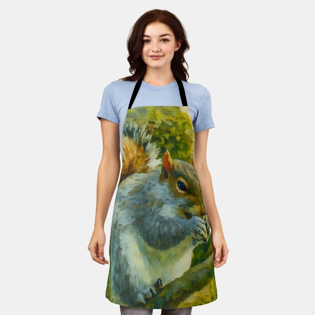 Impressionistic Squirrel in Forest Foliage Apron (Worn)