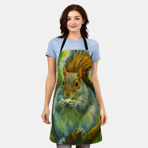 Impressionistic Squirrel in Forest Foliage Apron