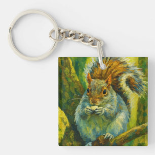 Impressionistic Squirrel in Forest Foliage Key Ring