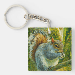 Impressionistic Squirrel in Forest Foliage Key Ring