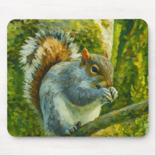 Impressionistic Squirrel in Forest Foliage Mouse Mat