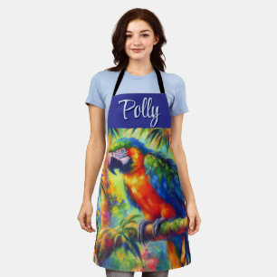 Impressionistic Tropical Parrot Bird Blue Green Apron