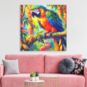 Impressionistic Tropical Parrot Bird Blue Green Canvas Print