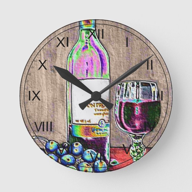 Impressionistic Wine and Grapes Art Clock (Front)