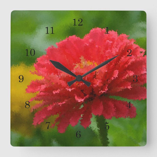 Impressionistic Zinnia Wall Clock (Front)