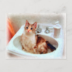 Impressionist's Cat in a Sink Basin Postcard
