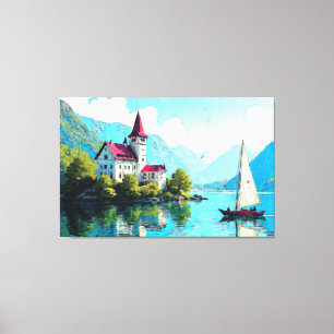 Impressions of Serenity: Lakeside Castle in Art Canvas Print