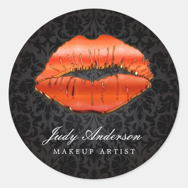 Impressive 3D Red Lips Classy Damask Makeup Artist Classic Round Sticker (Front)