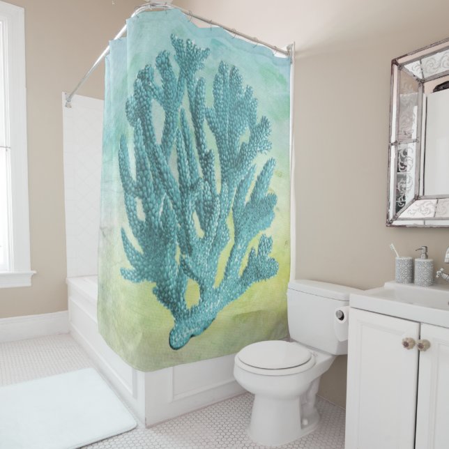 Impressive Beautiful Nautical Coastal Blue Coral Shower Curtain (In Situ)