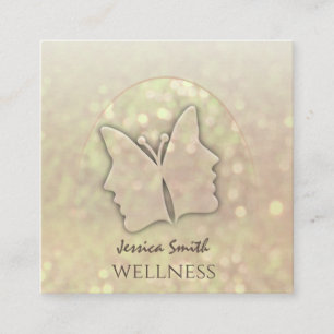 Impressive bokeh elegant girl face butterfly square business card