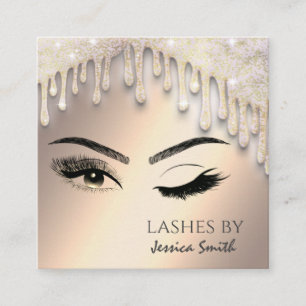 Impressive chic gold glittery drips makeup eye square business card