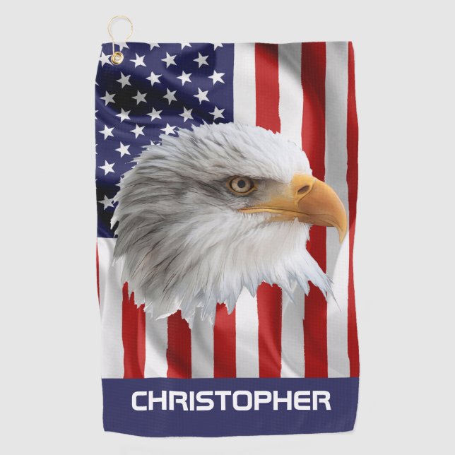 Impressive Eagle, The American Flag, Patriotic Golf Towel (Front)