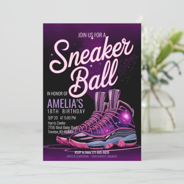 Impressive Galaxy Sneaker Ball Birthday Party Invitation (Standing Front)