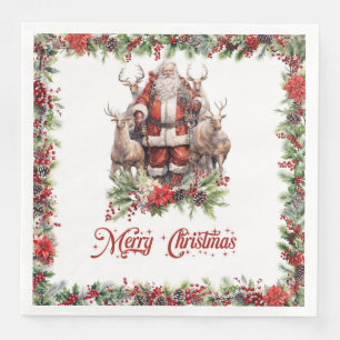 Impressive illustration Santa with his reindeer Napkin