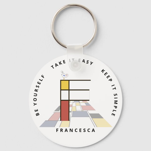 Impressive Neoplasticism Art Monogram. Letter F Key Ring (Front)