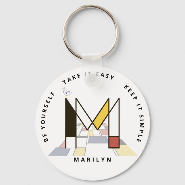Impressive Neoplasticism Art Monogram. Letter M Key Ring (Front)