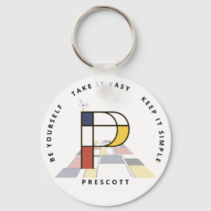Impressive Neoplasticism Art Monogram. Letter P Key Ring