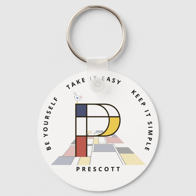 Impressive Neoplasticism Art Monogram. Letter P Key Ring (Front)