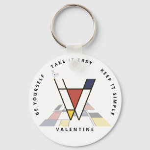 Impressive Neoplasticism Art Monogram. Letter V Key Ring