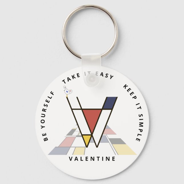 Impressive Neoplasticism Art Monogram. Letter V Key Ring (Front)