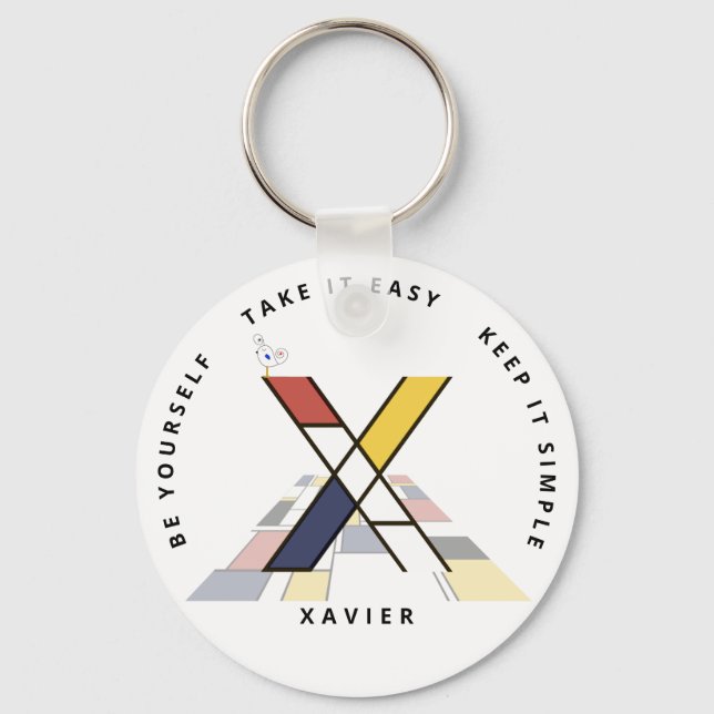 Impressive Neoplasticism Art Monogram. Letter X Key Ring (Front)