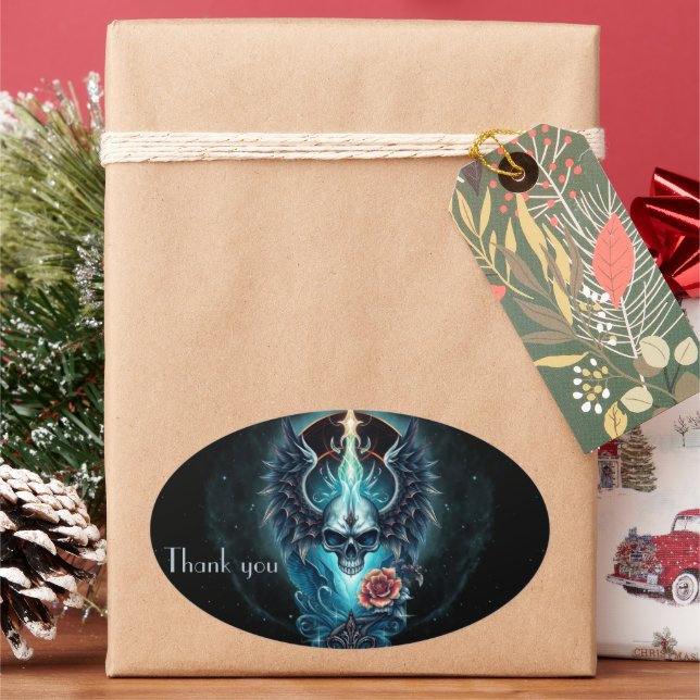Impressive, realistic skull,  oval sticker (Holiday)