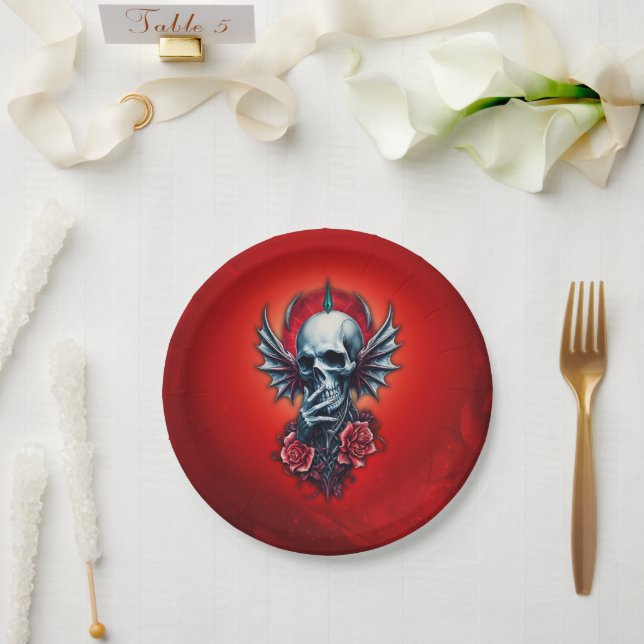 Impressive, realistic skull with wings  paper plate (Wedding)