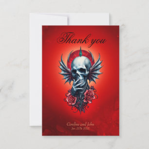 Impressive, realistic skull with wings thank you card