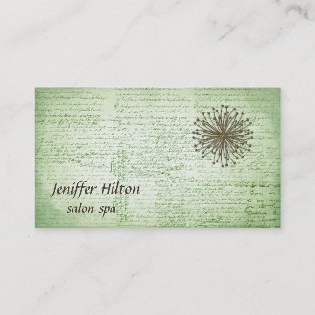 Impressive romantic vintage script dandelion business card (Front)