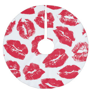 Imprint Kiss Red Lips: Vintage Seamless Brushed Polyester Tree Skirt