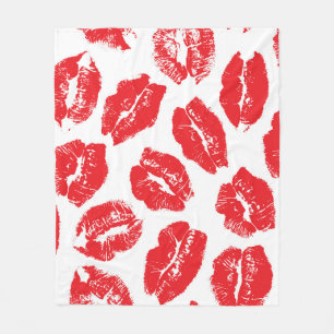 Imprint Kiss Red Lips: Vintage Seamless Fleece Blanket
