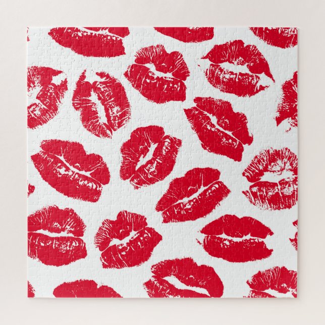 Imprint Kiss Red Lips: Vintage Seamless Jigsaw Puzzle (Vertical)