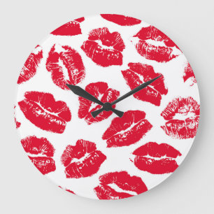 Imprint Kiss Red Lips: Vintage Seamless Large Clock