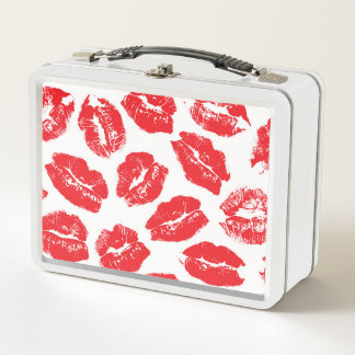Imprint Kiss Red Lips: Vintage Seamless Metal Lunch Box
