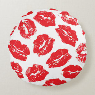 Imprint Kiss Red Lips: Vintage Seamless Round Cushion