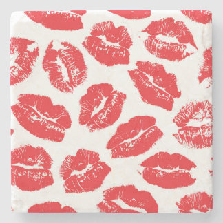 Imprint Kiss Red Lips: Vintage Seamless Stone Coaster
